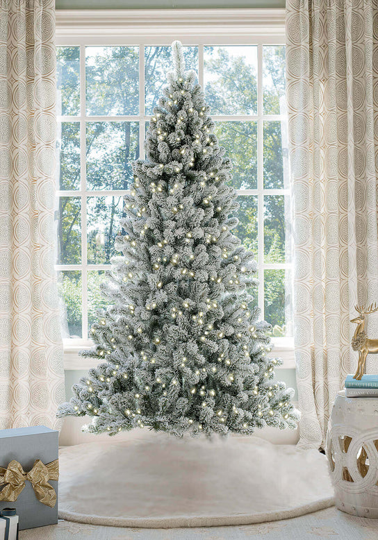 Angeles Home 8 ft. White Pre-Lit Hinged Artificial Christmas Tree with Remote Control Lights