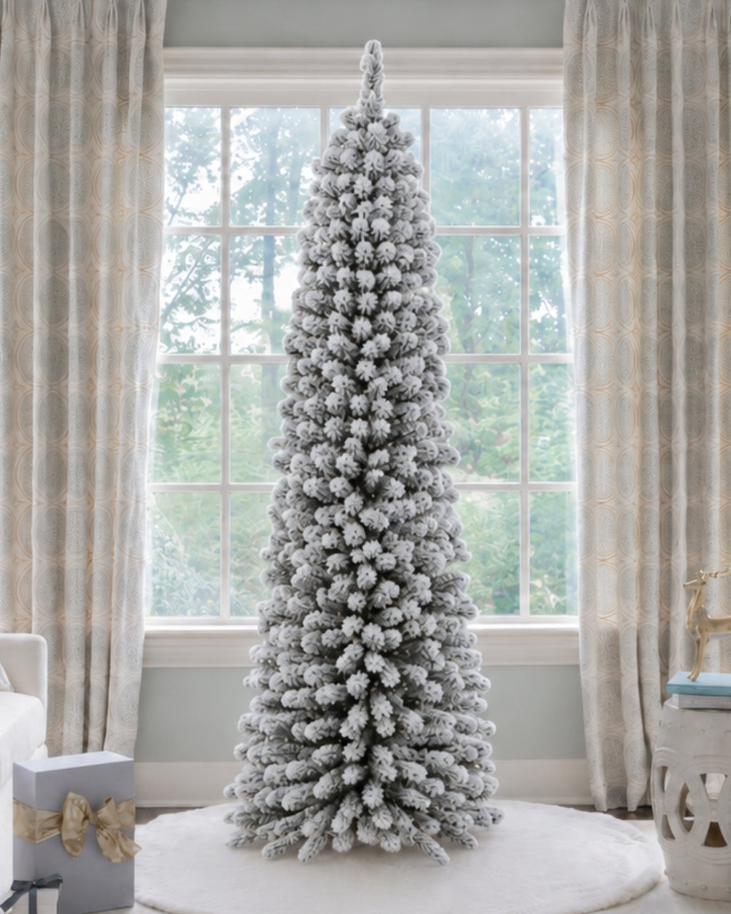 7' Prince Flock® Pencil Artificial Christmas Tree with 400 Warm White LED Lights
