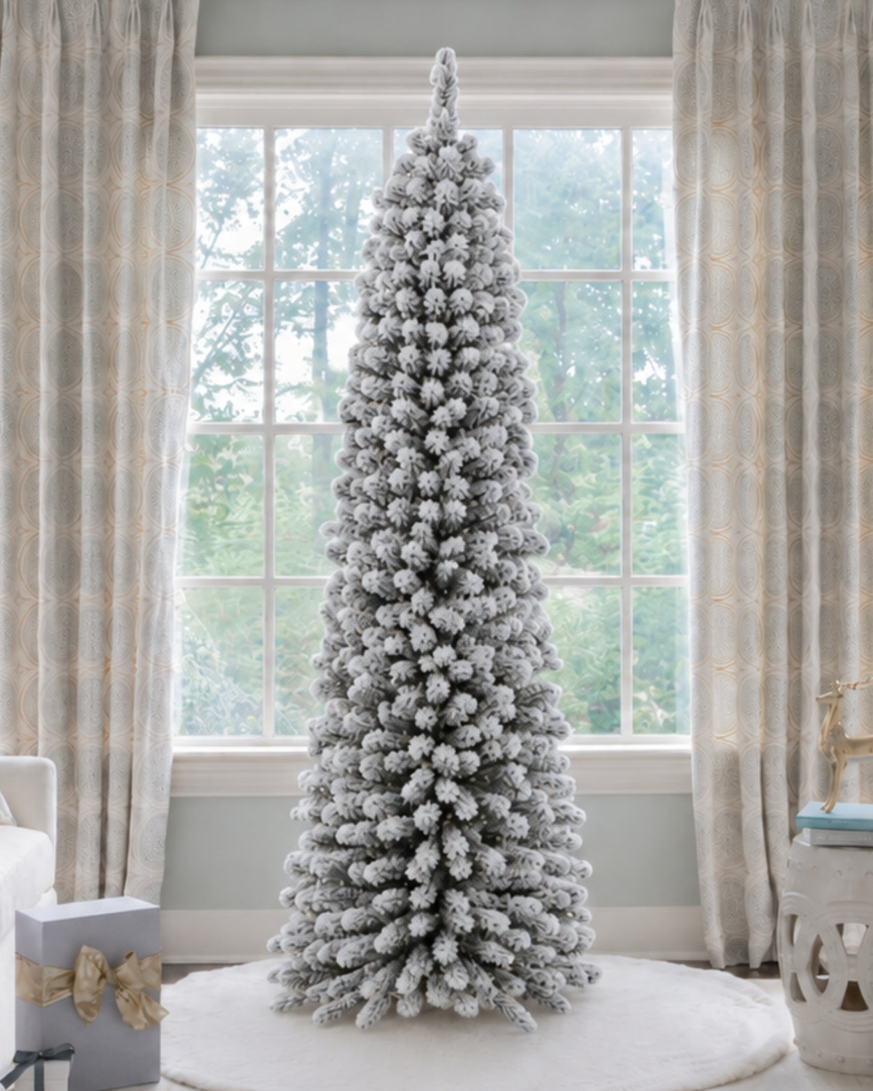 7' Prince Flock® Pencil Artificial Christmas Tree with 400 Warm White LED Lights