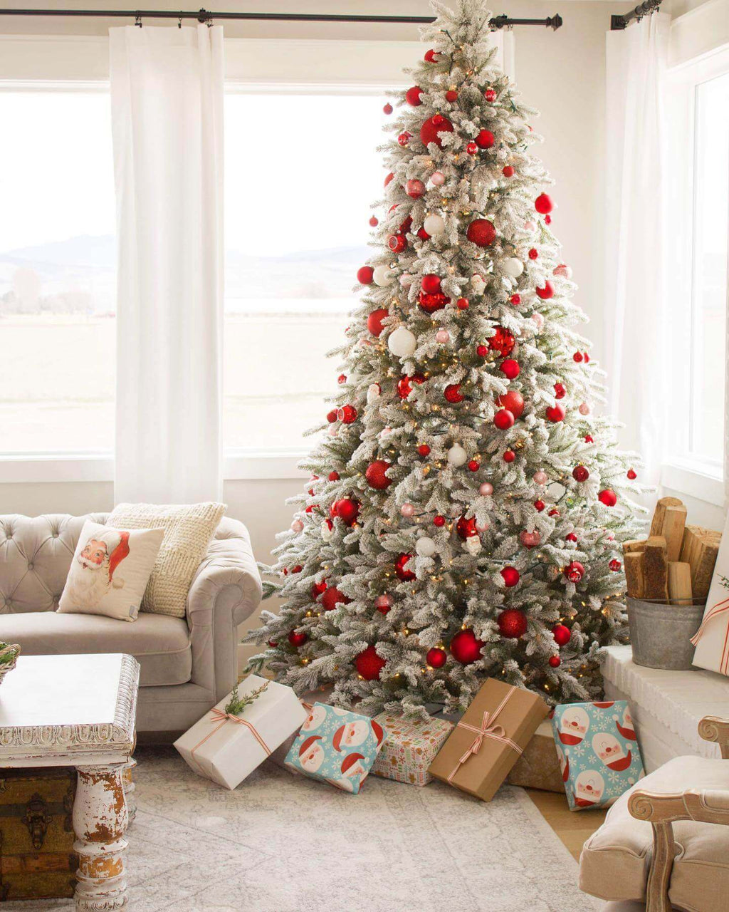 King of Christmas 7.5' Queen Flock® Artificial Christmas Tree with 800 Warm White LED Lights