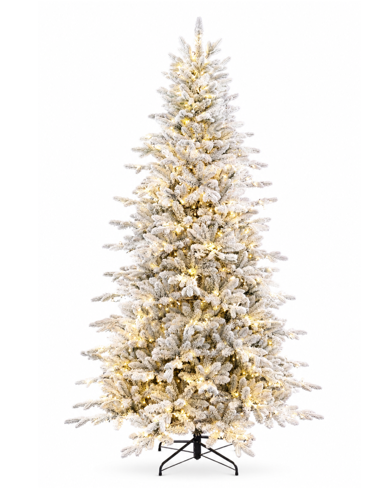 7.5' Queen Flock® Slim Artificial Christmas Tree With 1800 Lux LED Lights