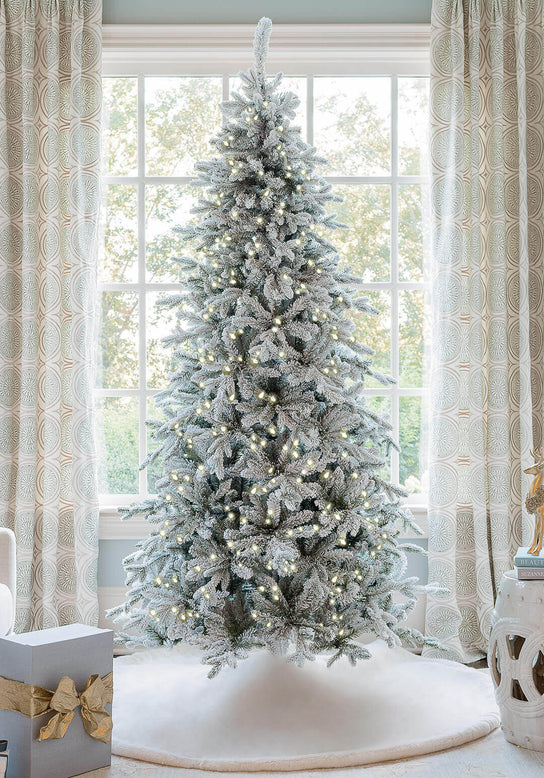 King of Christmas (OPEN BOX) 7.5' QUEEN FLOCK® SLIM TREE WARM WHITE LED LIGHTS, FINAL SALE