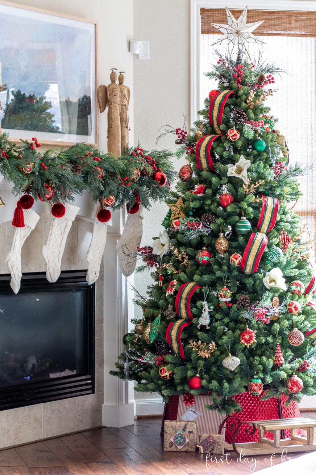 6.5' Royal Fir Artificial Christmas Tree with 850 Warm White & Multi-Color LED Lights