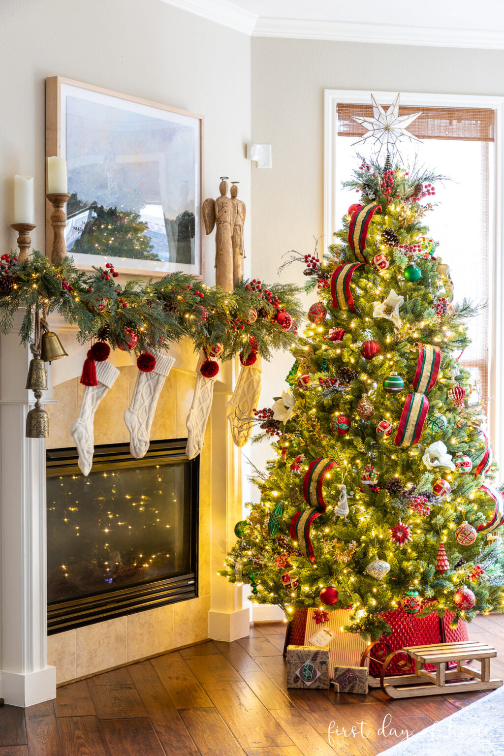6.5' Royal Fir Artificial Christmas Tree with 850 Warm White & Multi-Color LED Lights