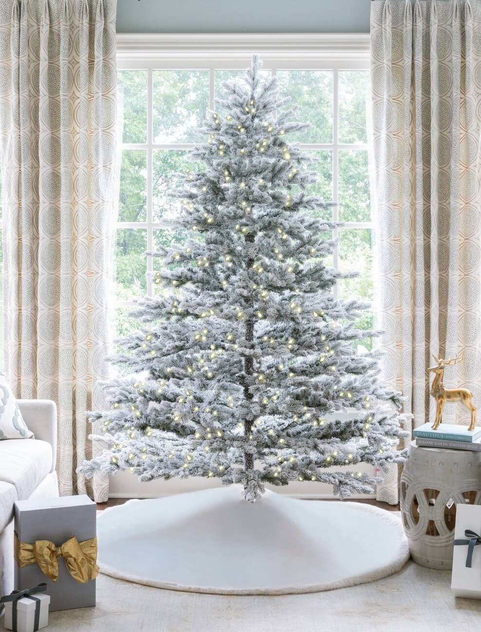 King of Christmas 9' Rushmore Flock Quick-Shape Tree 1000 Warm White Led Lights