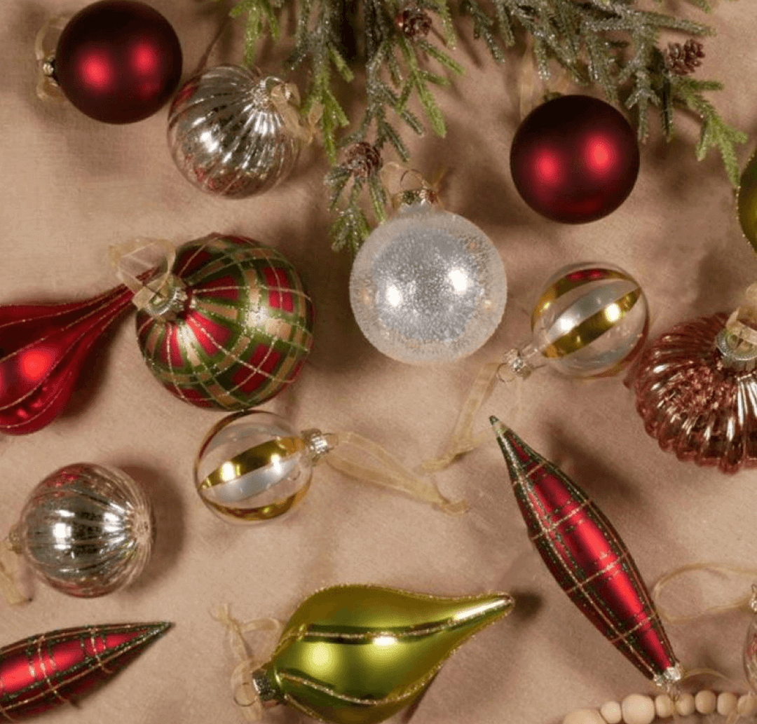 Traditional 30 Piece Glass Ornament Set Red Green Limited Edition