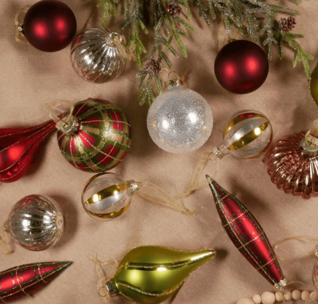 King of Christmas Traditional 30-Piece Glass Ornament Set (Red - Green) Limited Edition