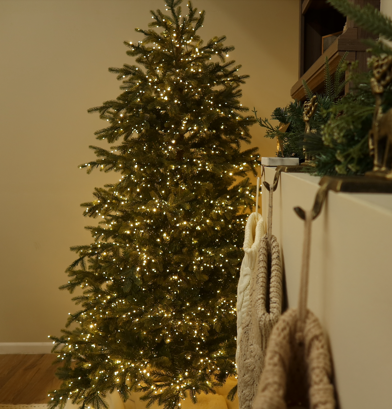 7.5' Silverpeak Fir Artificial Christmas Tree 3400 Warm White & Multi-Color Twinkle LED Lights