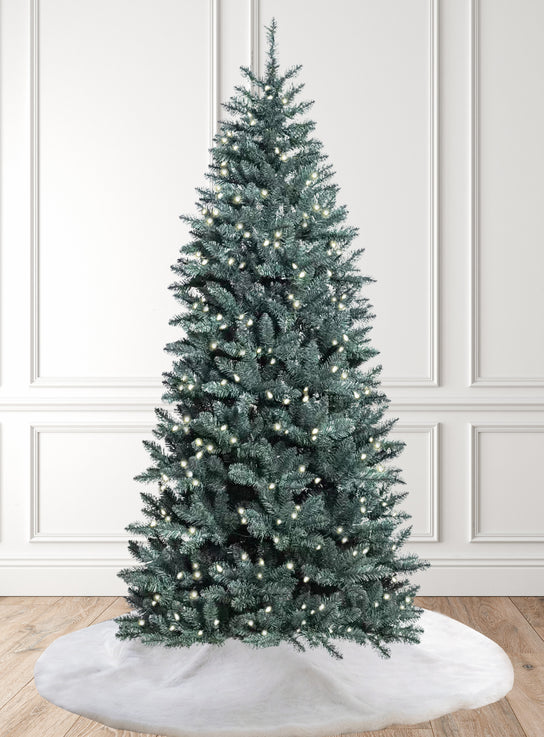 9' Tribeca Spruce Blue Slim Artificial Christmas Tree with 650 Warm White LED Lights