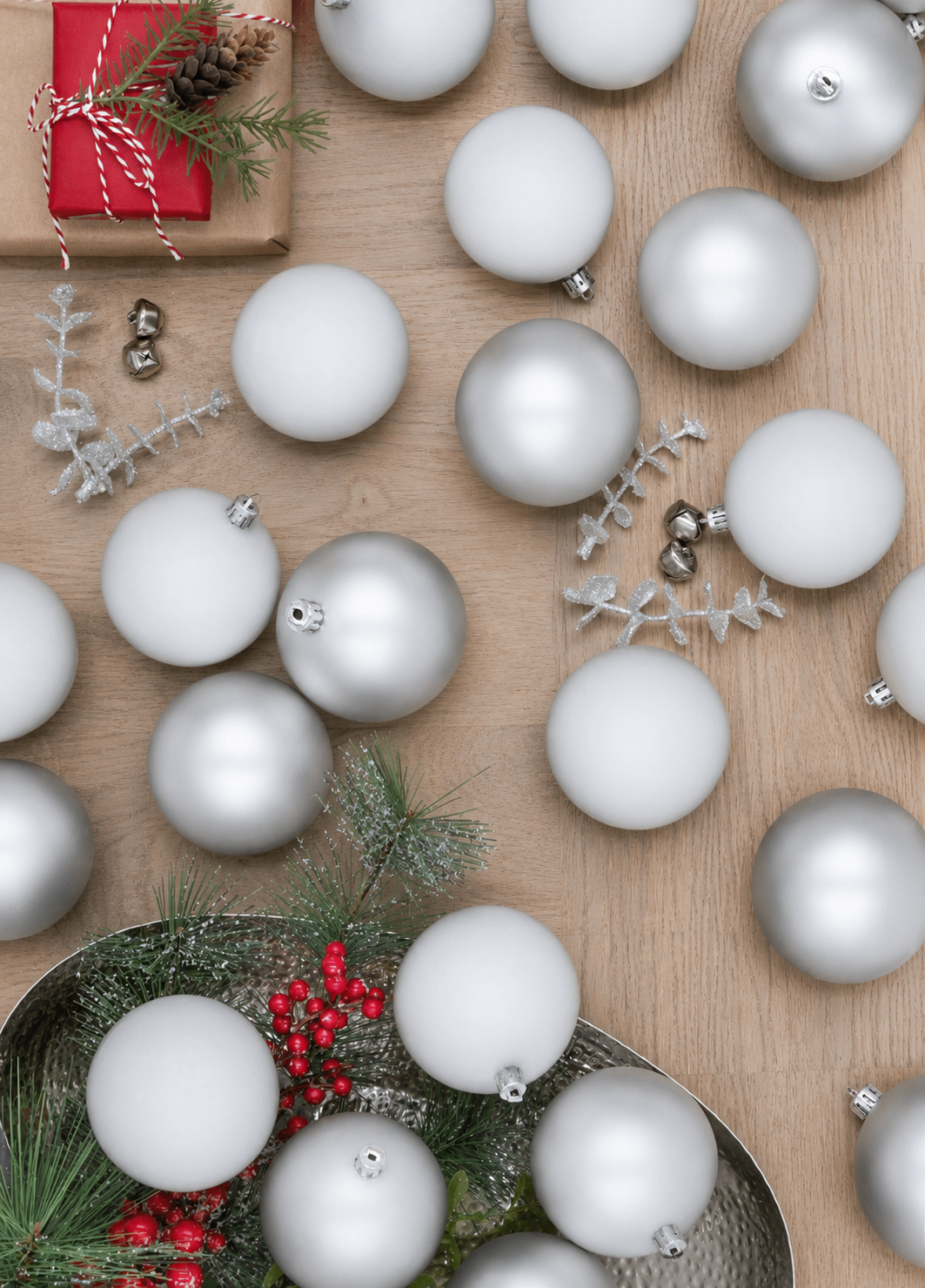 White Shatterproof Ornaments (48 Pack)
