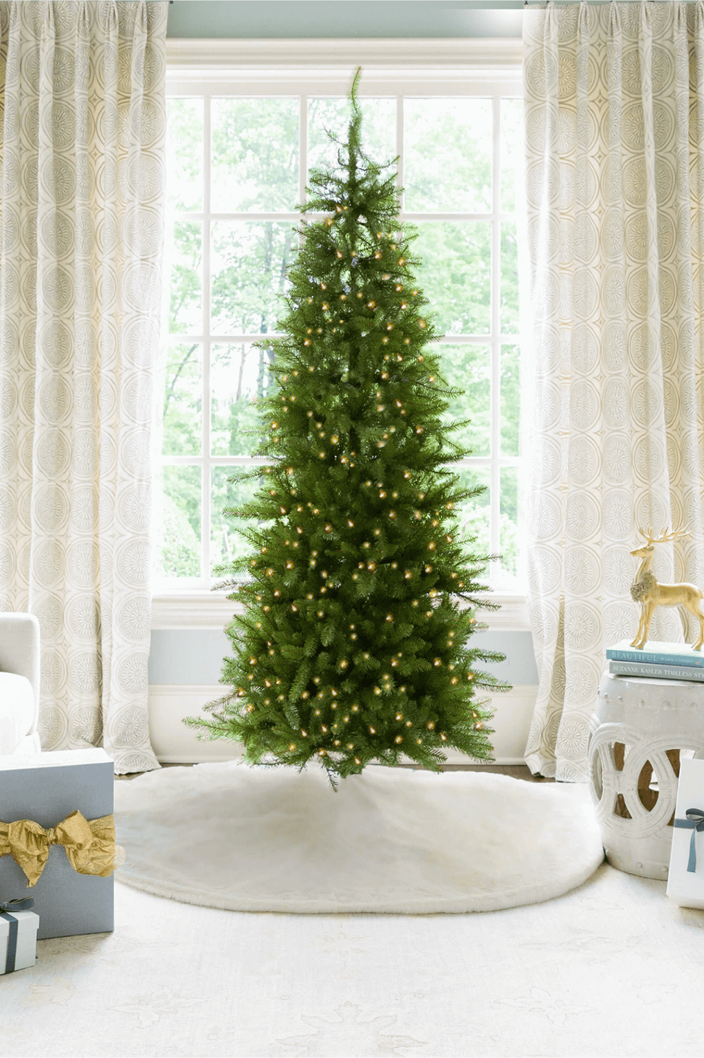 King of Christmas 7.5' Yorkshire Fir Slim Artificial Christmas Tree with 500 Warm White LED Lights