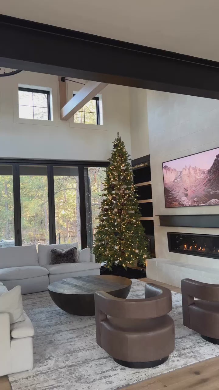 King of Christmas 9' Alpine Fir Slim Artificial Christmas Tree 900 Warm White Led Lights