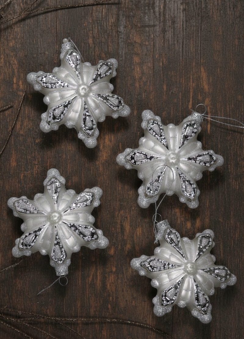 King of Christmas Snowflake Glass Ornaments (4 Pack)