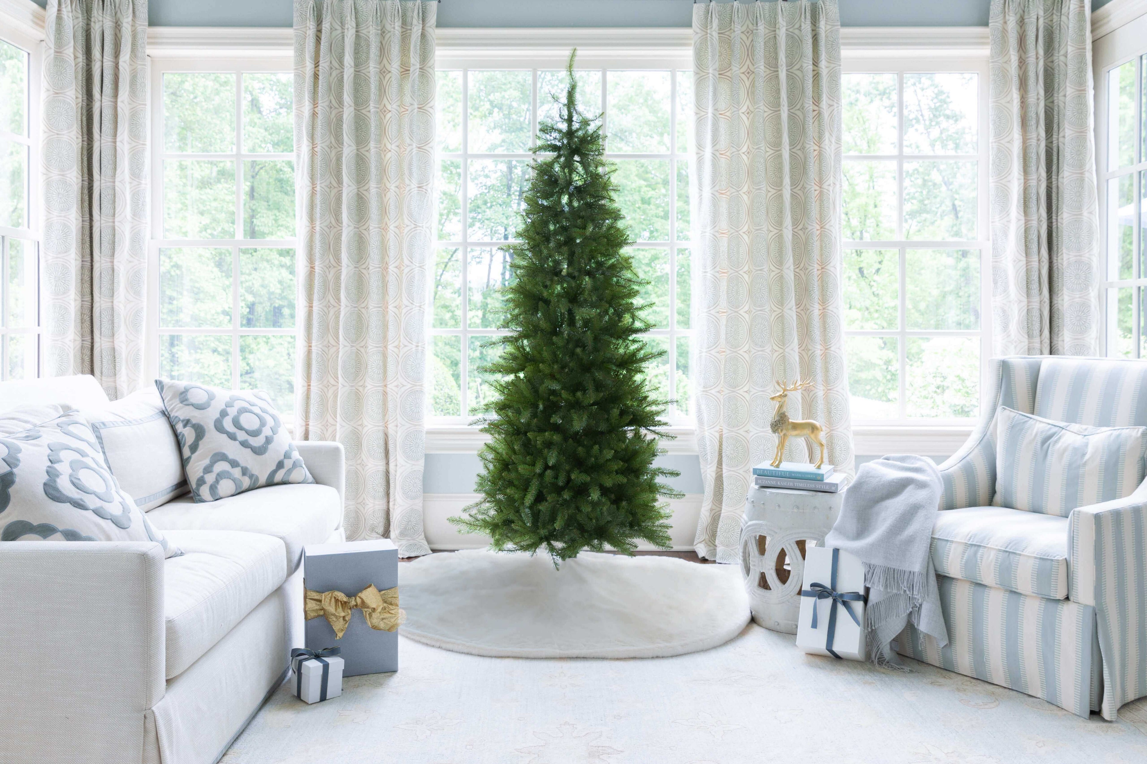King of Christmas 6.5' Yorkshire Fir Slim Artificial Christmas Tree with 400 Warm White LED Lights