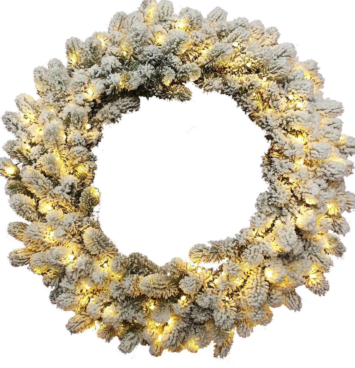 King of Christmas 36″ King Flock Wreath With 150 Warm White LED Lights (Plug Operated)