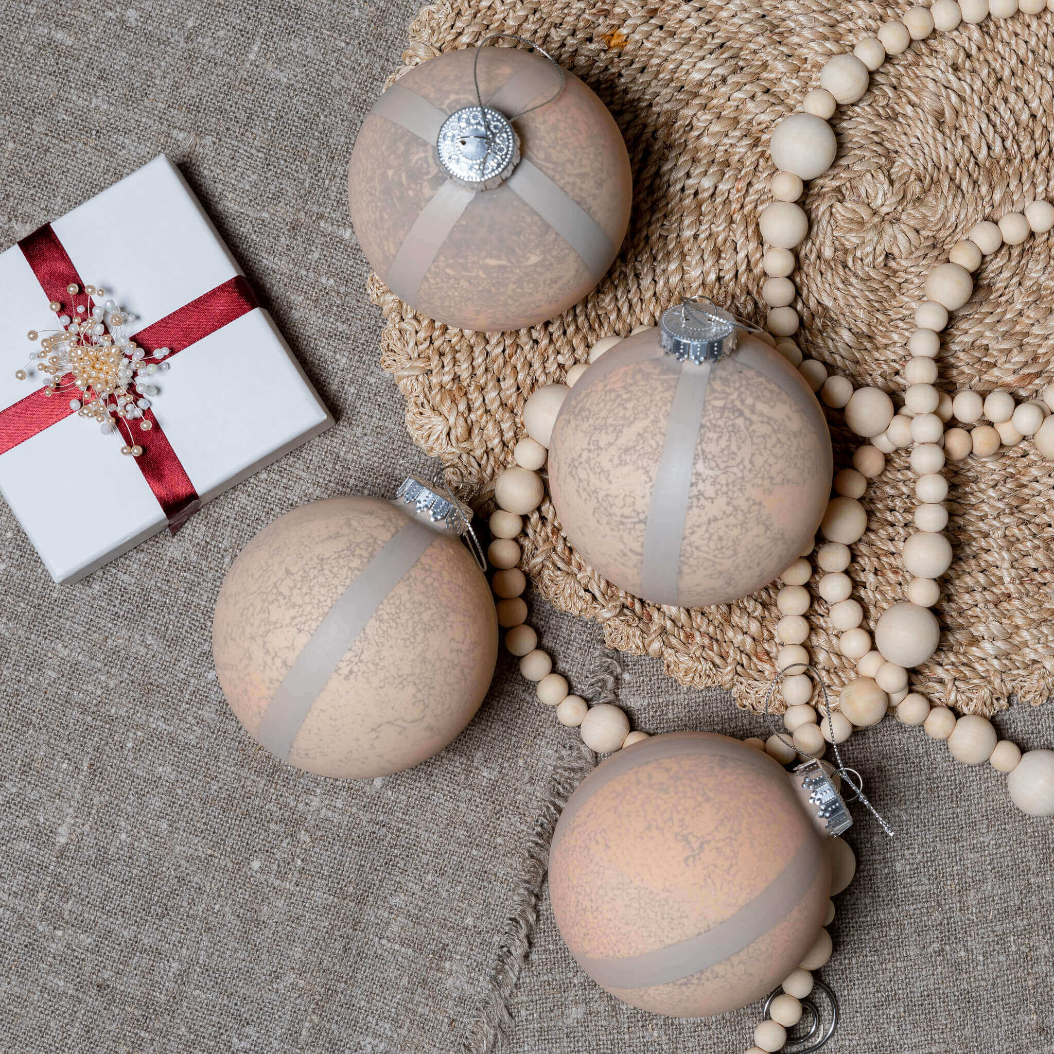 King of Christmas Rustic Stripe Glass Ornaments (4 Pack)