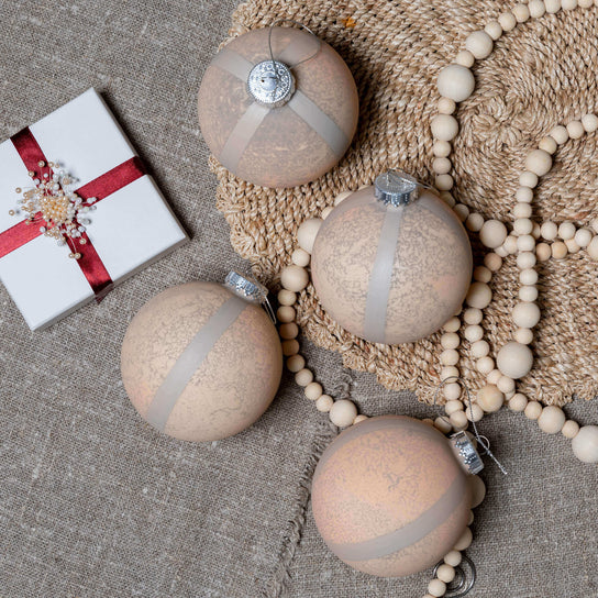 King of Christmas Rustic Stripe Glass Ornaments (4 Pack)