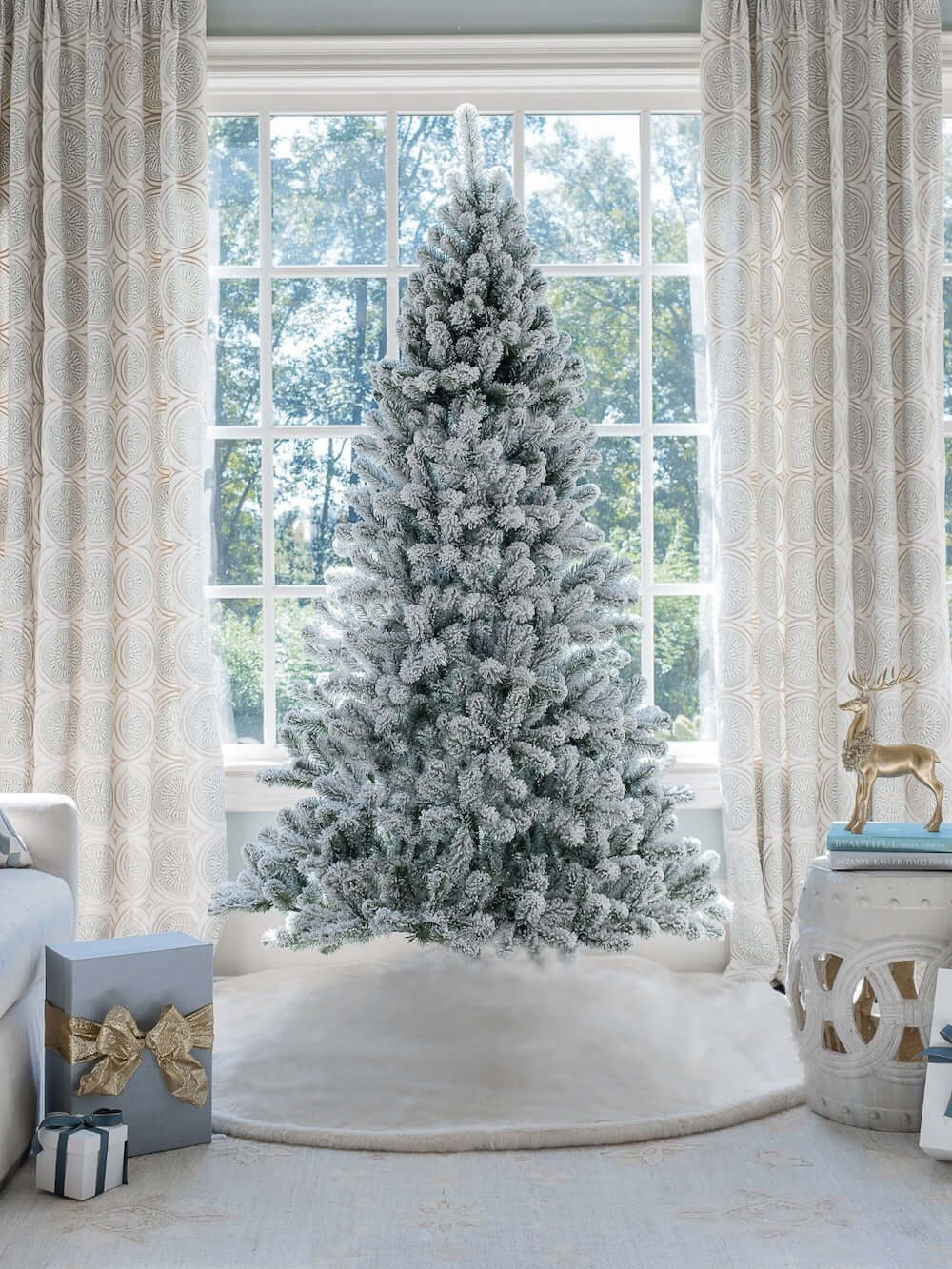 King of Christmas 7' Prince Flock® Artificial Christmas Tree with 400 Warm White LED Lights