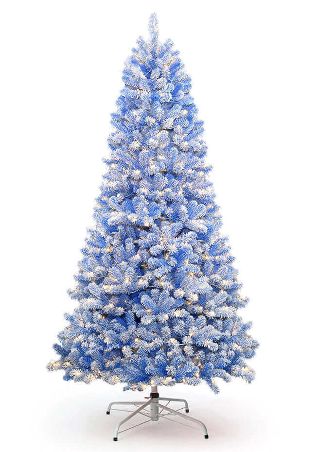 King of Christmas 6.5' Duchess Blue Flock Artificial Christmas Tree with 500 Warm White LED Lights