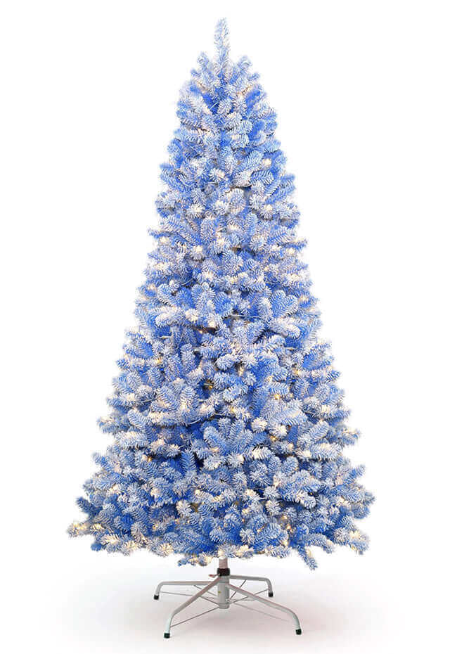 King of Christmas 7.5' Duchess Blue Flock Artificial Christmas Tree with 600 Warm White LED Lights