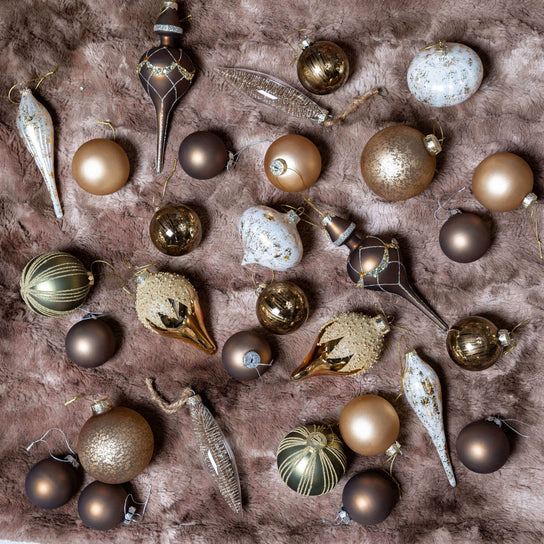 King of Christmas Christmas - Christmas Chic 15 Piece Glass Ornament Set (Forest-Brown, Gold)