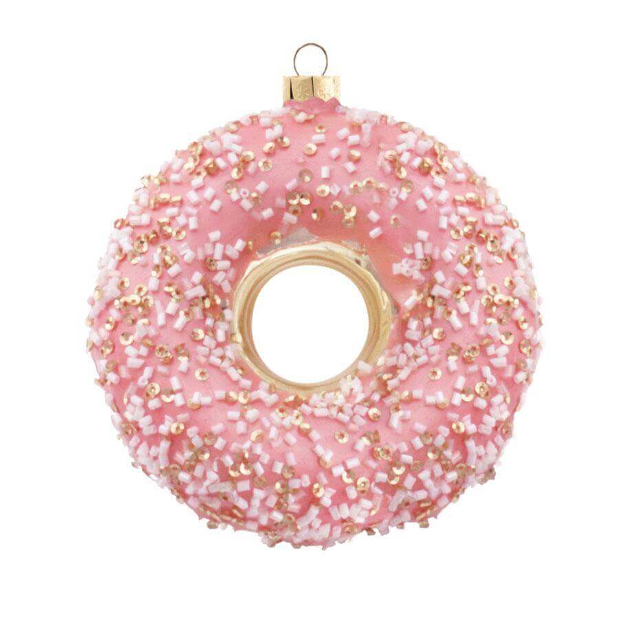 King of Christmas Pink Sprinkled Donut Glass Ornament (4 Pack)