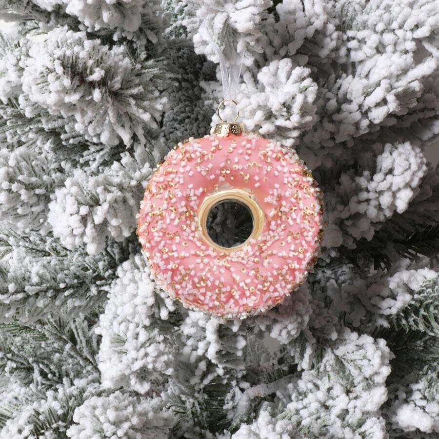 King of Christmas Pink Sprinkled Donut Glass Ornament (4 Pack)
