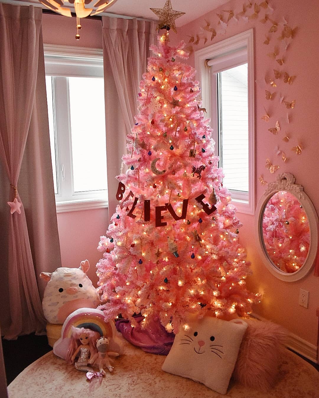 King of Christmas 6.5' Duchess Pink Flock Artificial Christmas Tree with 500 Warm White LED Lights