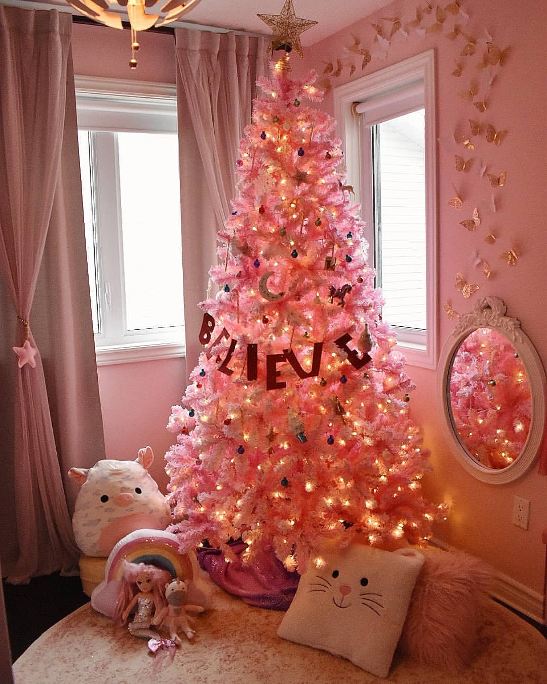 King of Christmas 7.5' Duchess Pink Flock Artificial Christmas Tree with 600 Warm White LED Lights