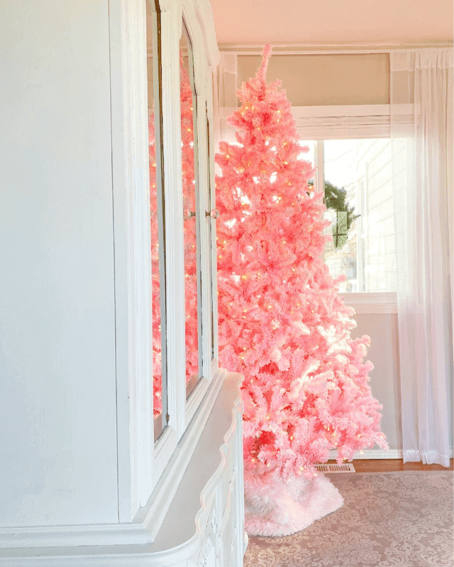 King of Christmas 7.5' Duchess Pink Flock Artificial Christmas Tree with 600 Warm White LED Lights