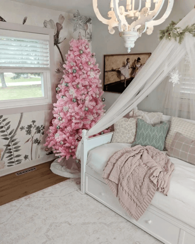 King of Christmas 7.5' Duchess Pink Flock Artificial Christmas Tree with 600 Warm White LED Lights