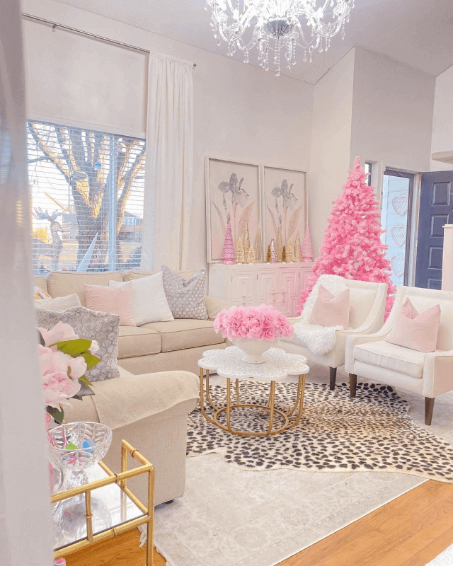 King of Christmas 7.5' Duchess Pink Flock Artificial Christmas Tree with 600 Warm White LED Lights