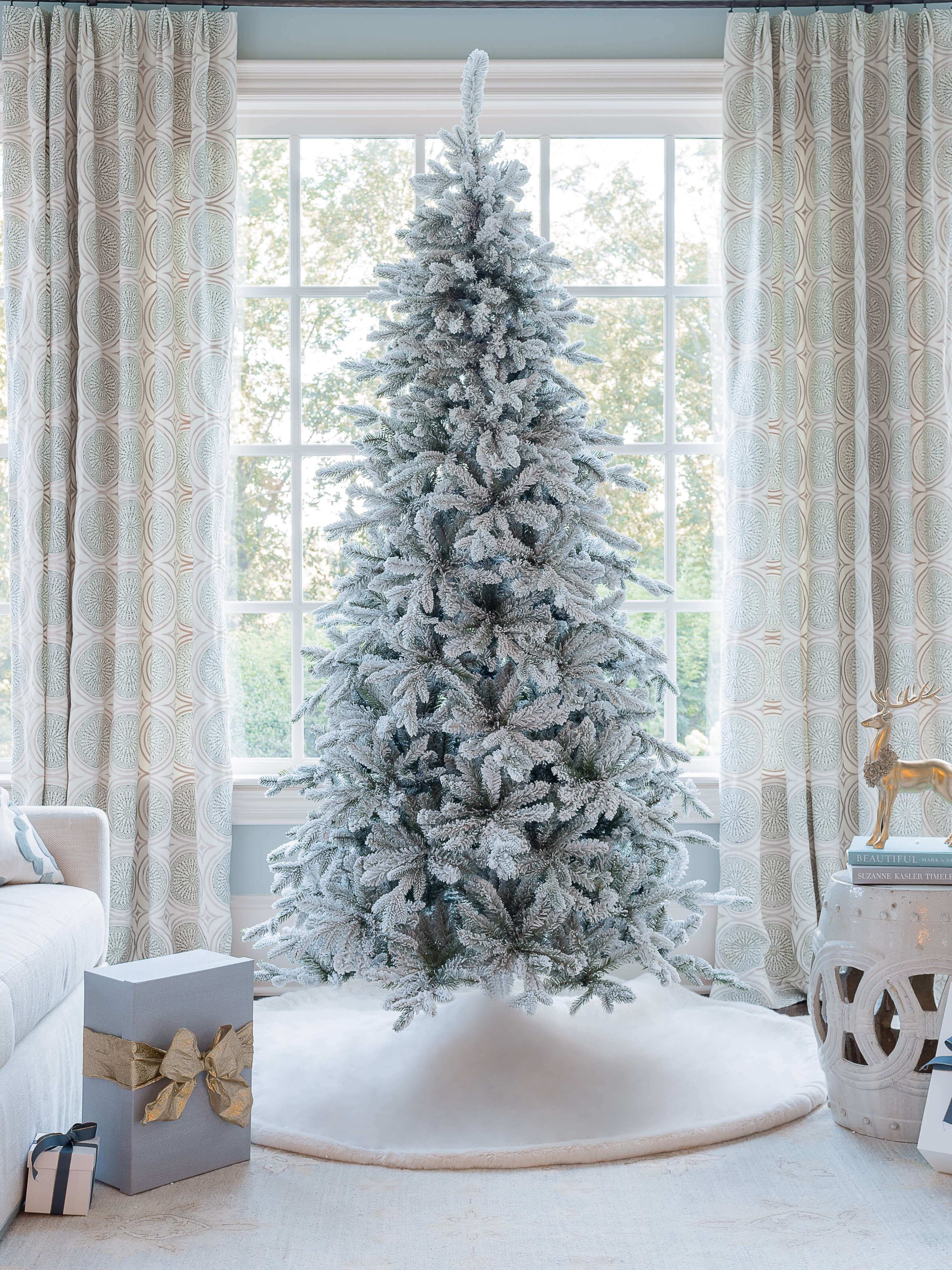 King of Christmas 7.5' Queen Flock® Slim Artificial Christmas Tree Unlit