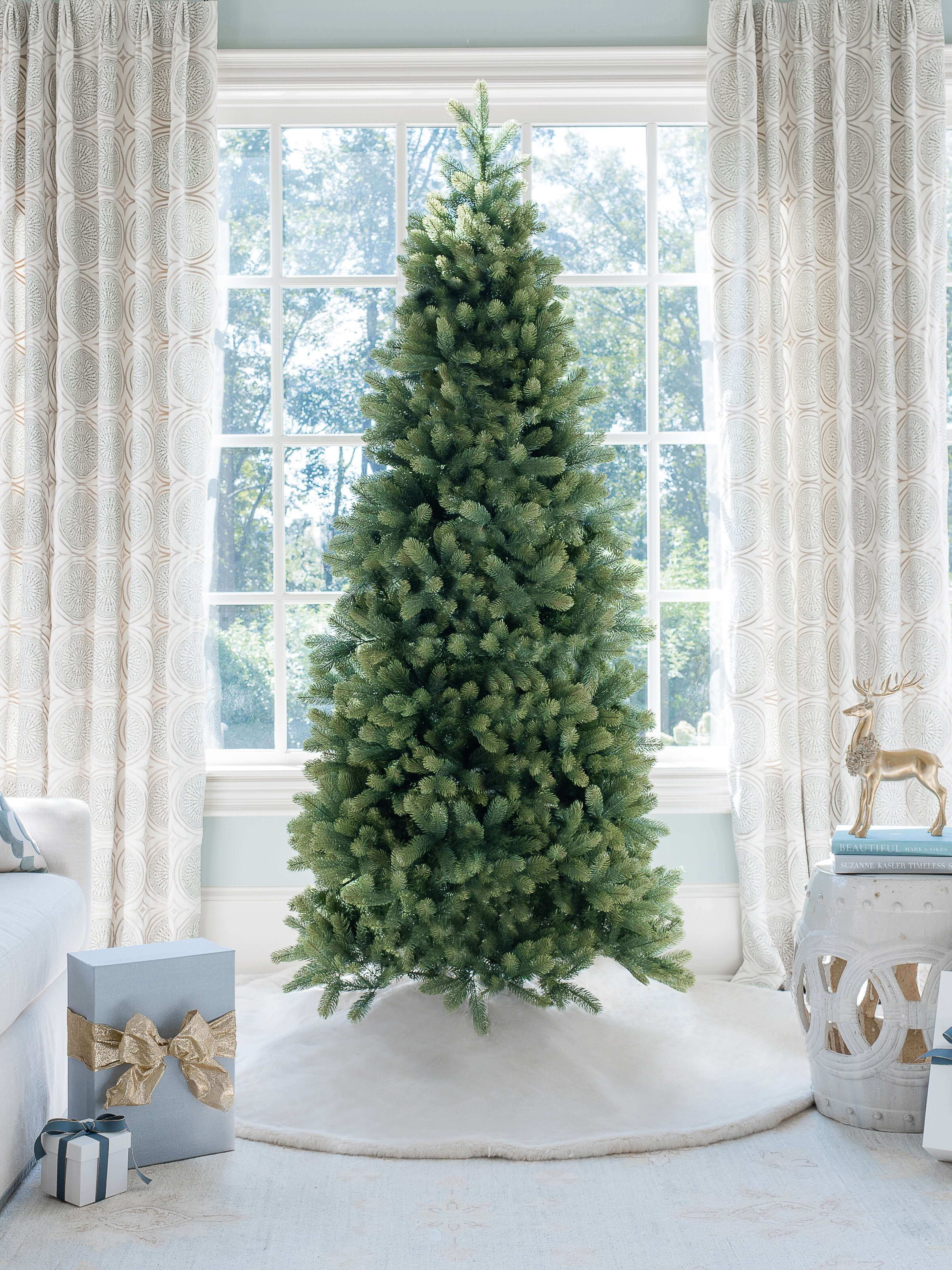 King of Christmas 6.5' Royal Fir Slim Quick-Shape Artificial Christmas Tree with 500 Warm White & Multi-Color LED Lights