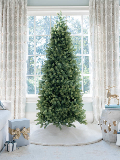 King of Christmas 7.5' Royal Fir Slim Quick-Shape Artificial Christmas Tree with 650 Warm White & Multi-Color LED Lights