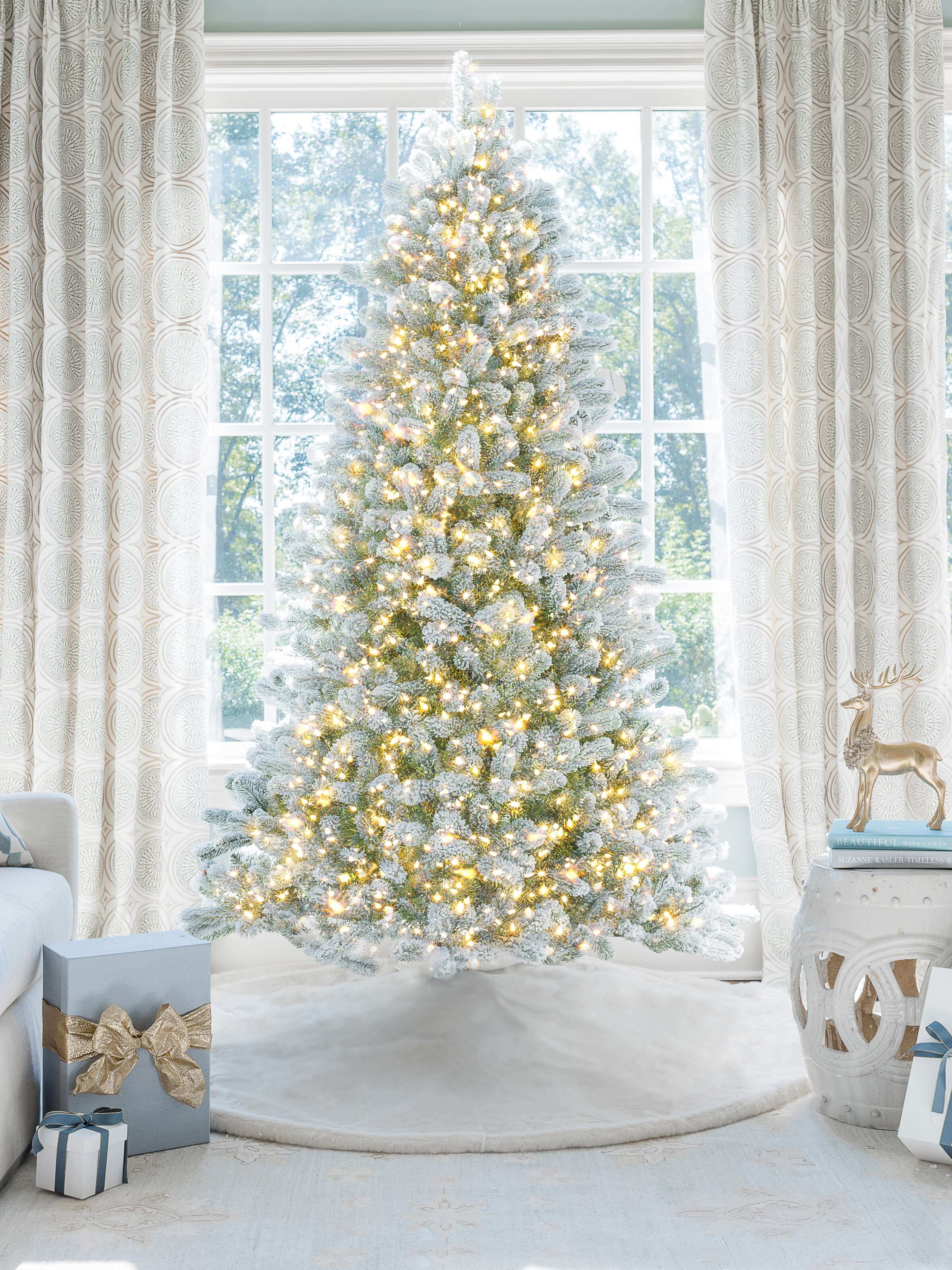 King of Christmas (OPEN BOX) 7.5' KING FLOCK® ARTIFICIAL TREE 800 WARM WHITE LED LIGHTS FINAL SALE