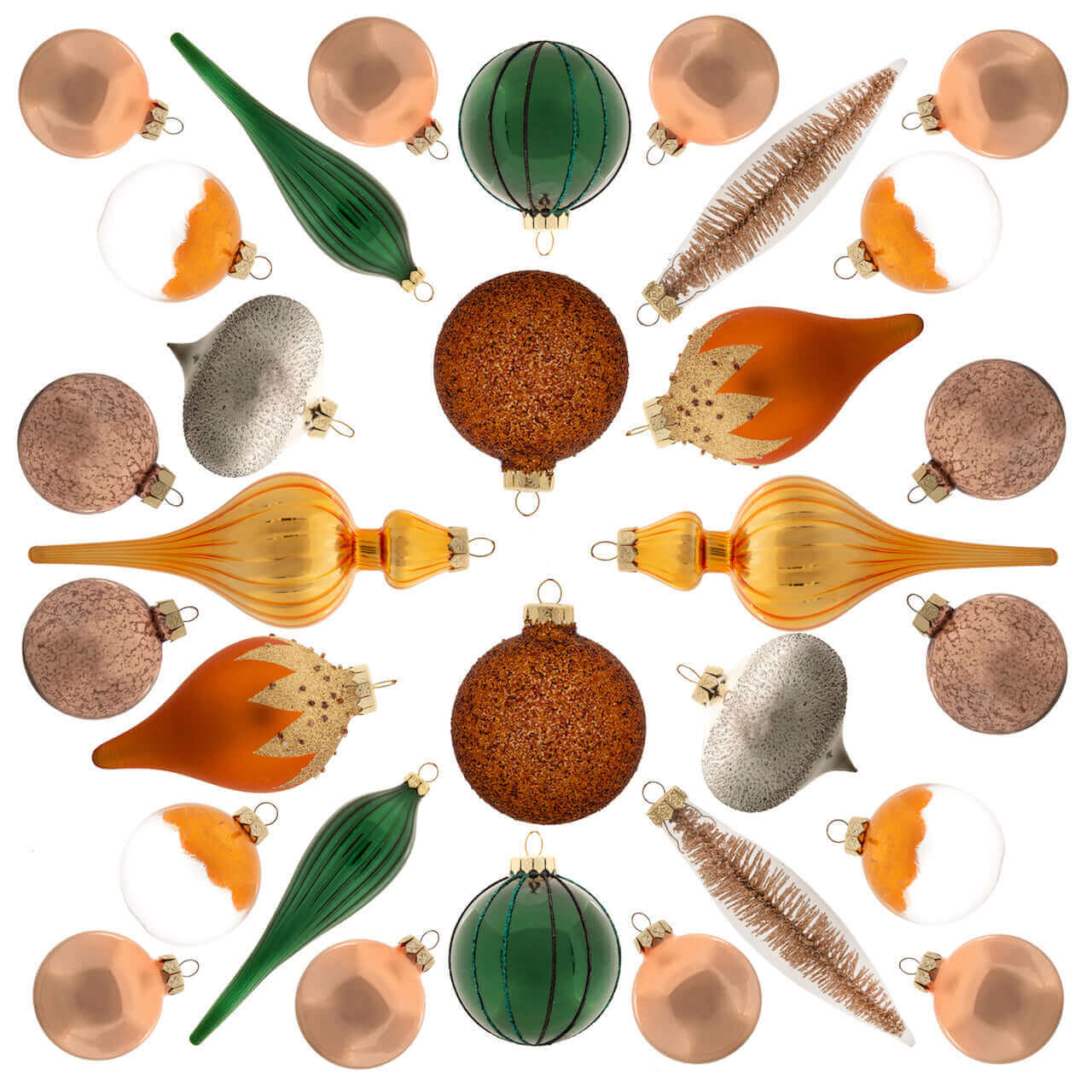King of Christmas Natural 30-Piece Glass Ornament Set (Burnt-Orange, Green) Limited Edition