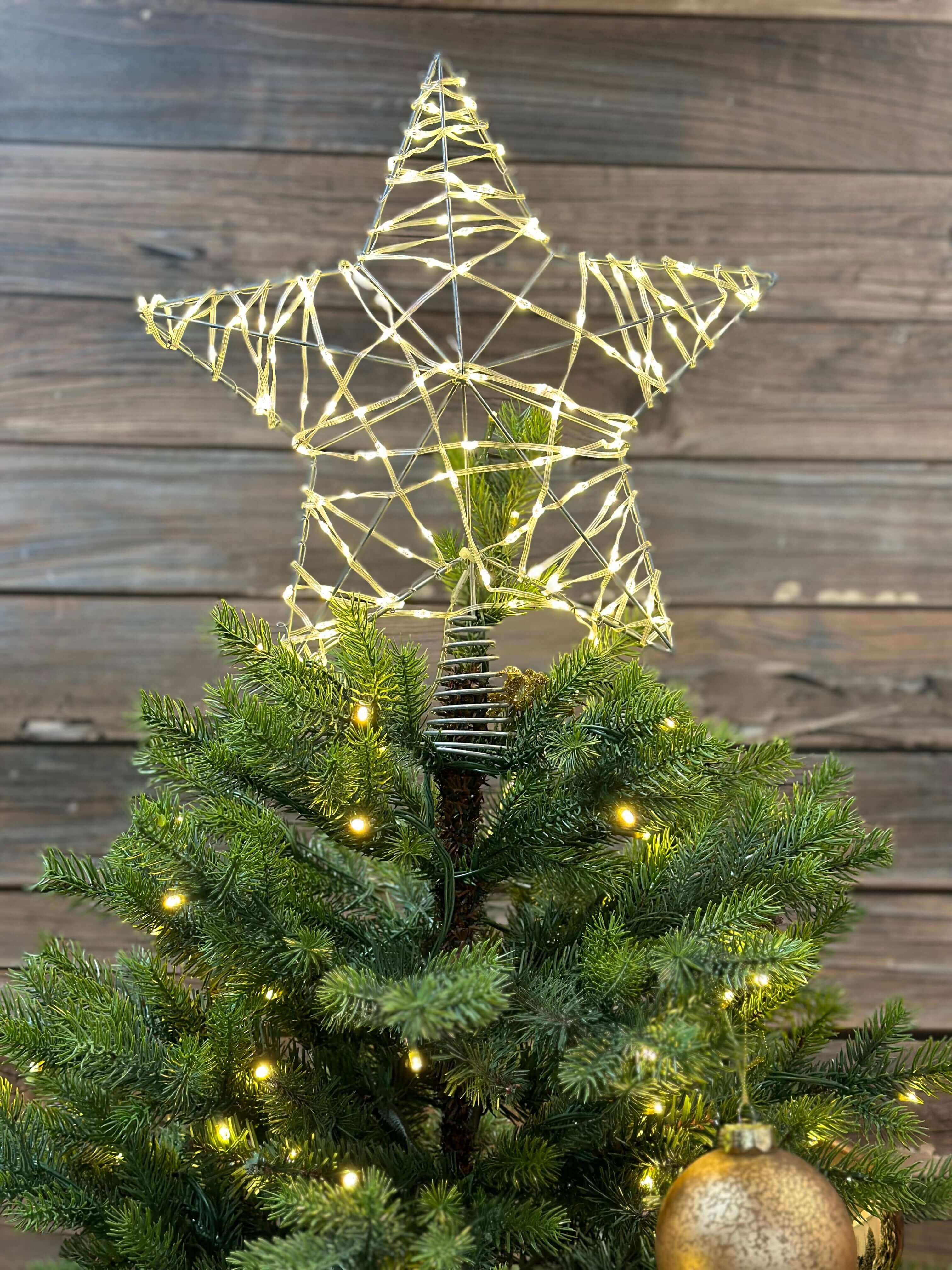 7.5-Inch Beaded Gold Metal Star Christmas Tree Topper Decoration