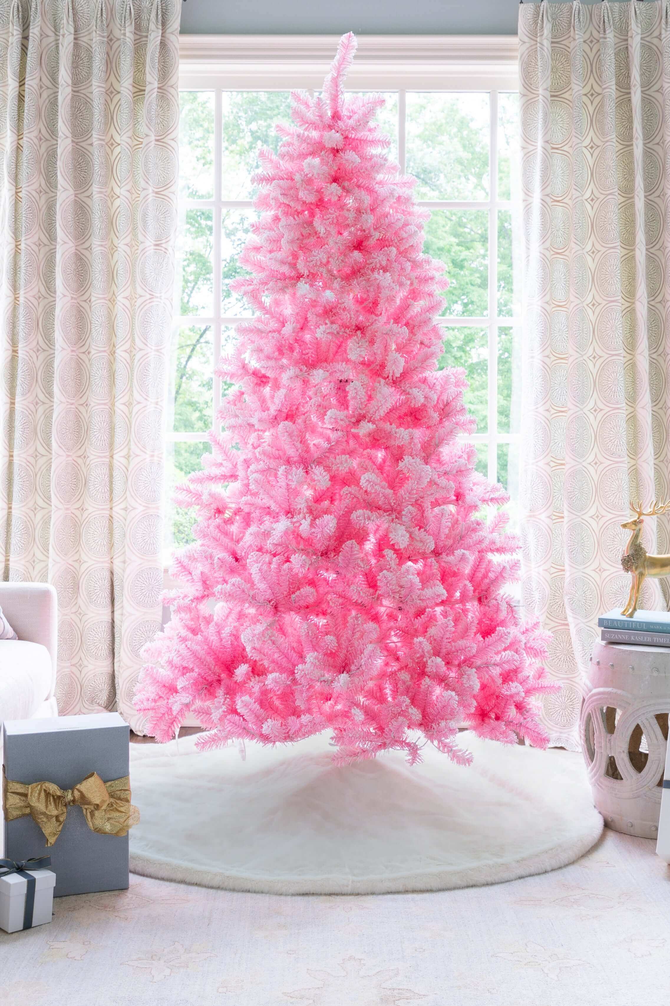 King of Christmas 6.5' Duchess Pink Flock Artificial Christmas Tree with 500 Warm White LED Lights