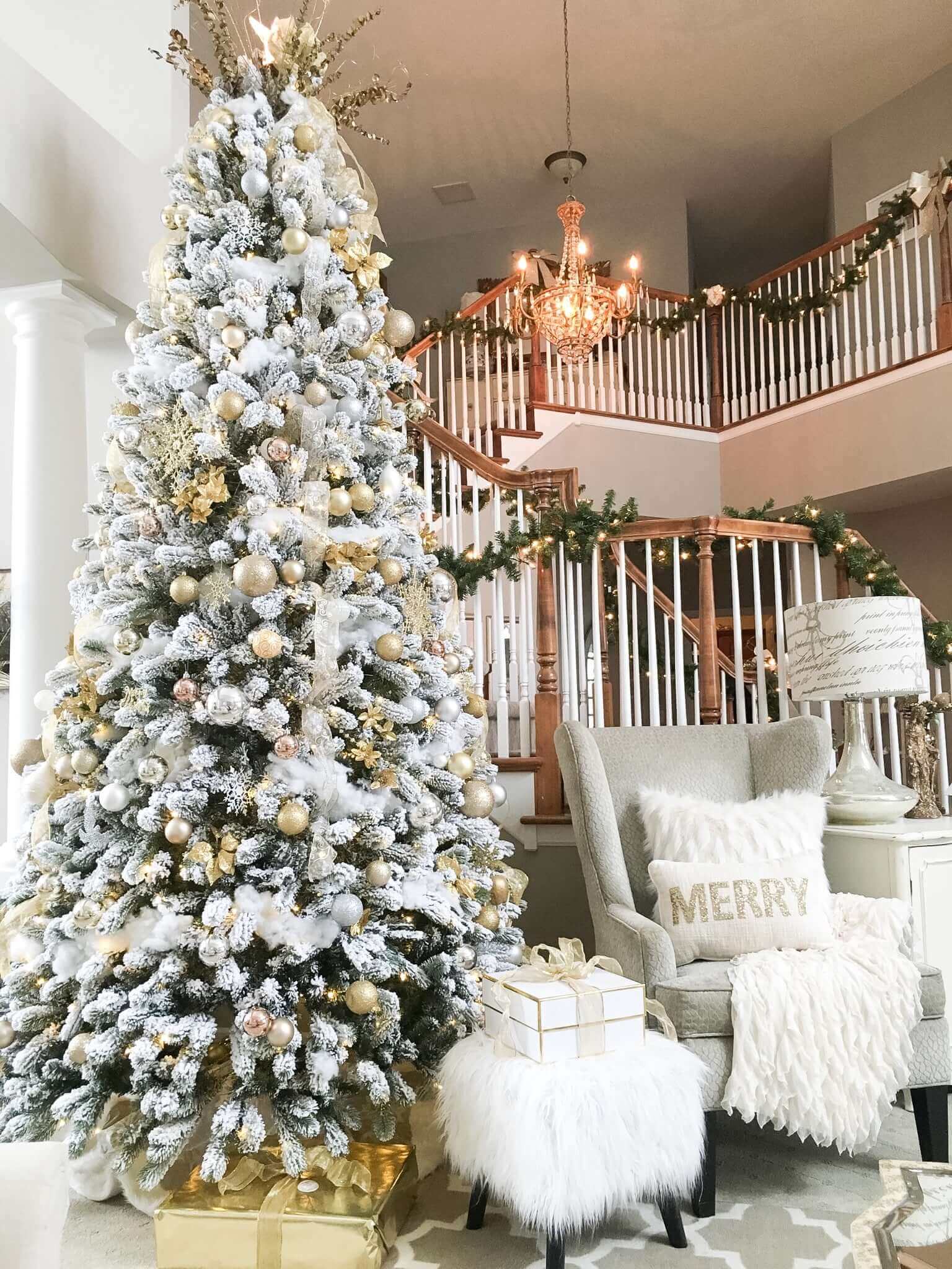 King of Christmas 9' King Flock® Artificial Christmas Tree with 1100 Warm White LED Lights