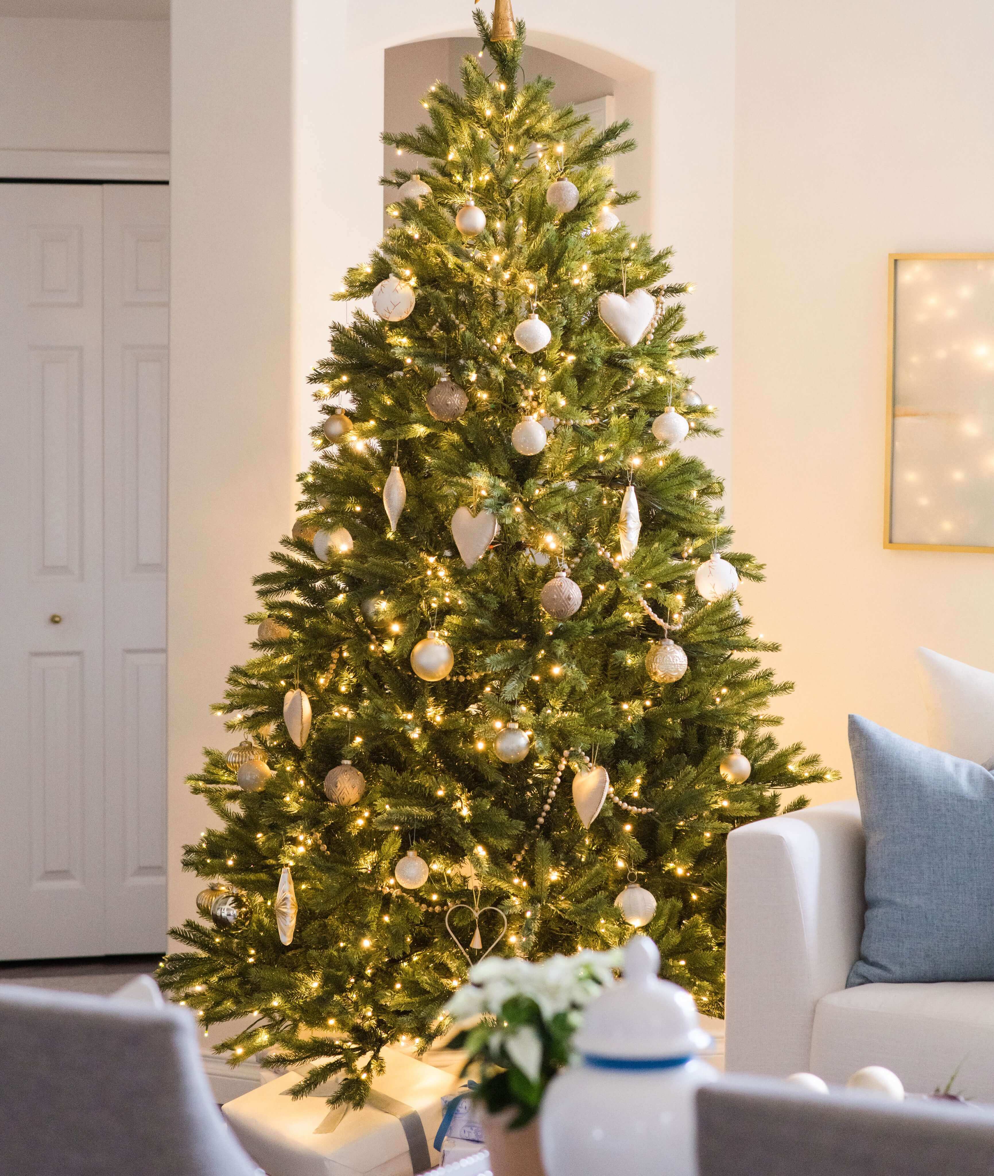 9' King Fraser Fir Quick-Shape Artificial Christmas Tree with 1200 Warm White & Multi-Color LED Lights