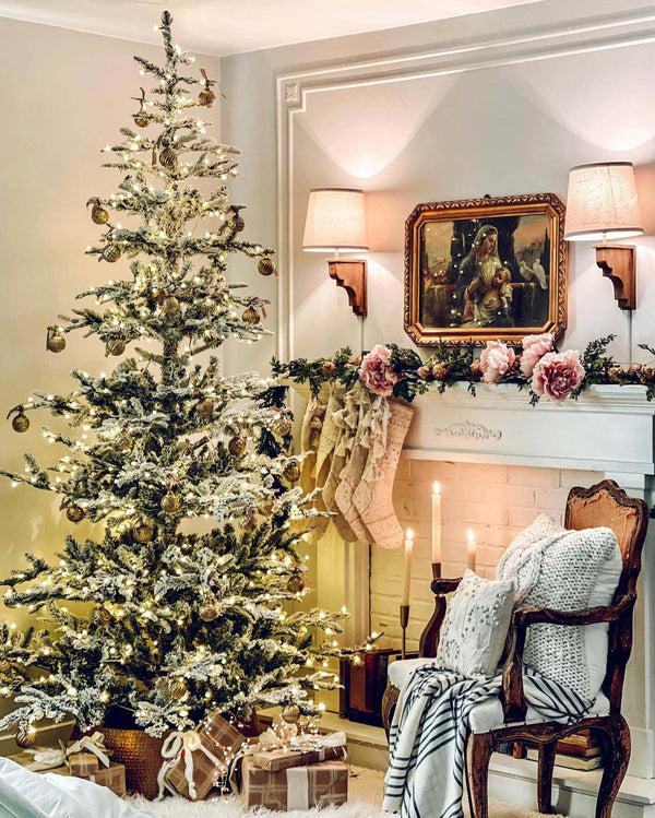 7' King Noble Flock Artificial Christmas Tree with 500 Warm White LED