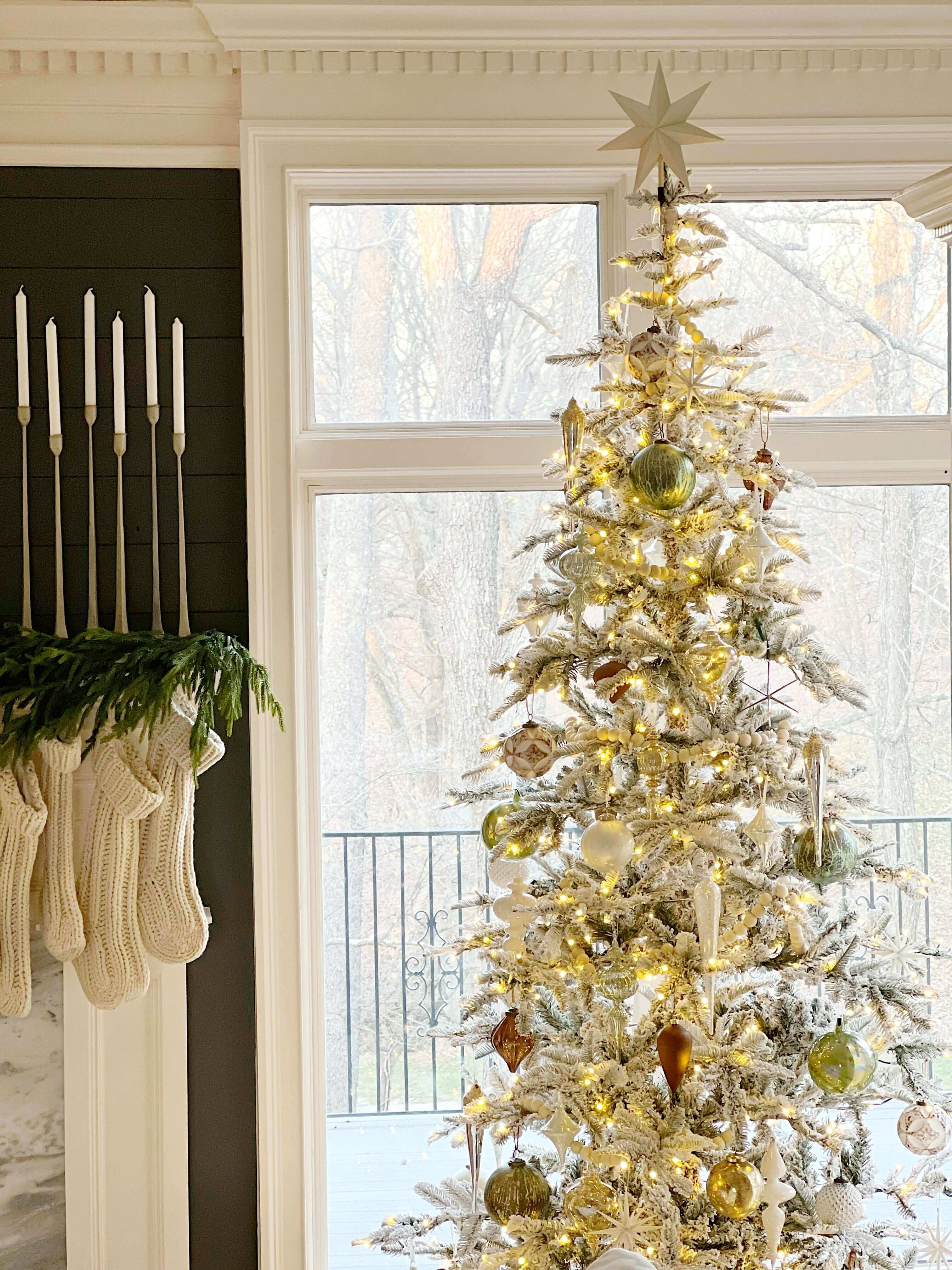 7 King Noble Flock Artificial Christmas Tree with 500 Warm White LED Lights