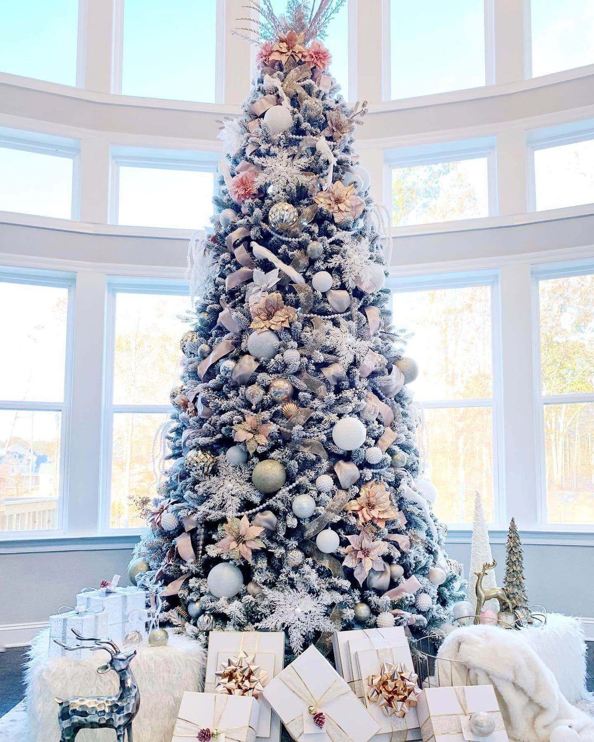 12' King Flock Artificial Christmas Tree Unlit