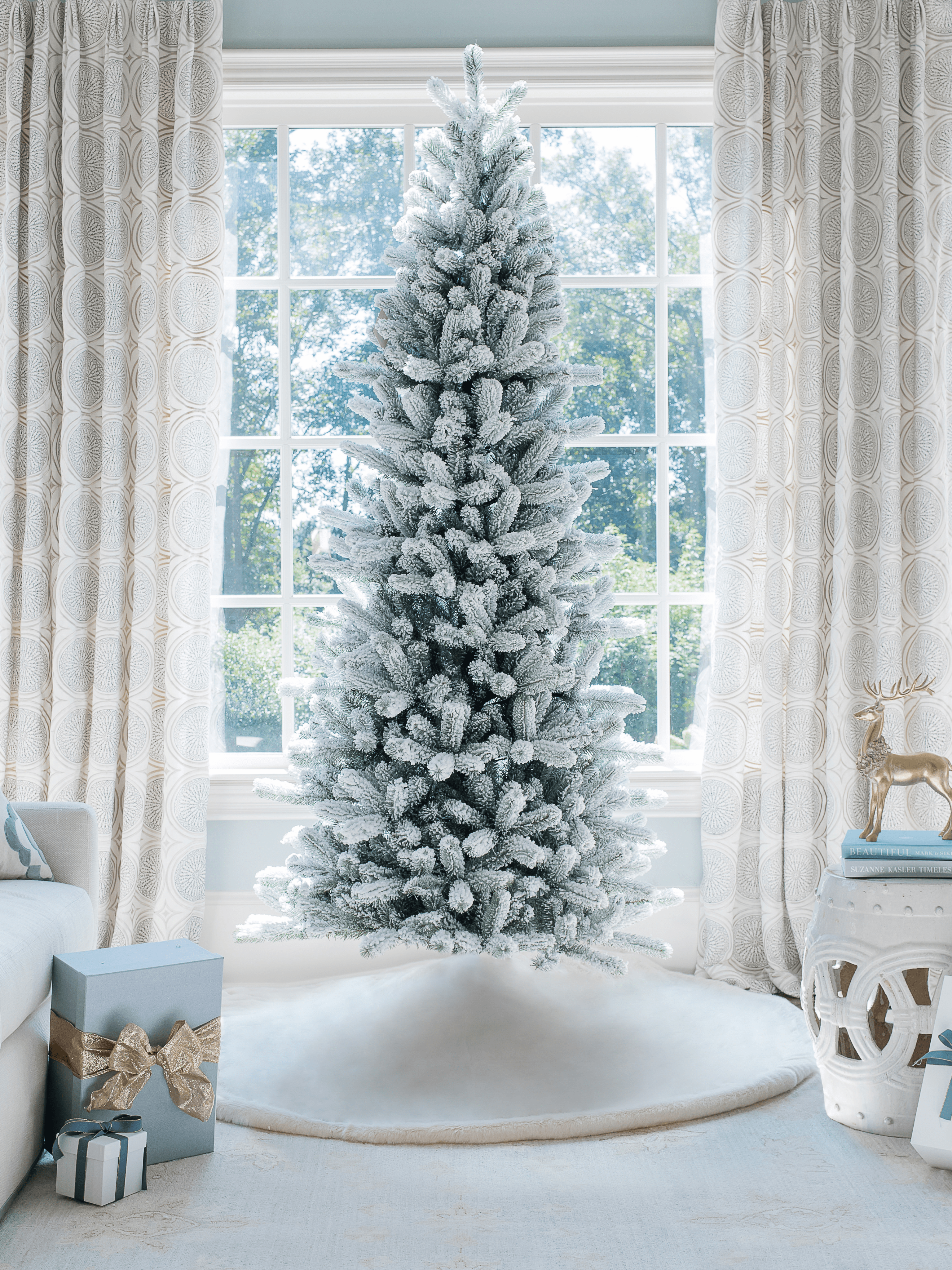 King of Christmas 12' King Flock® Slim Artificial Christmas Tree Unlit
