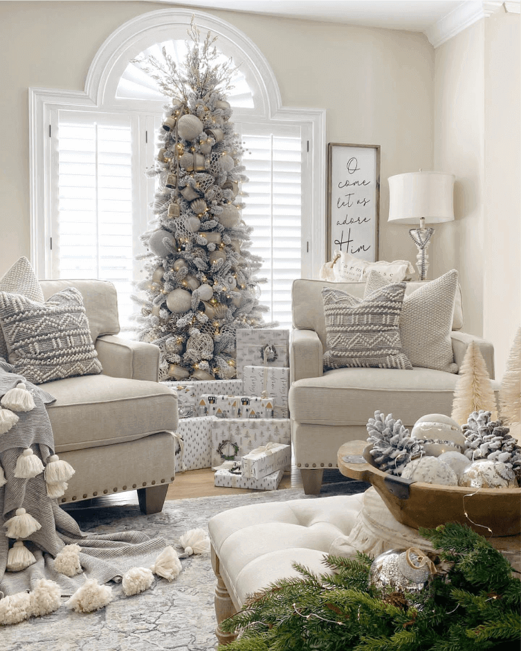 King of Christmas 6.5' King Flock® Slim Artificial Christmas Tree with 500 Warm White LED Lights