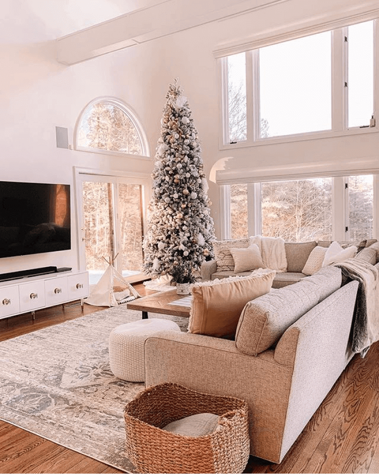 King of Christmas 7.5' King Flock® Slim Artificial Christmas Tree with 650 Warm White LED Lights