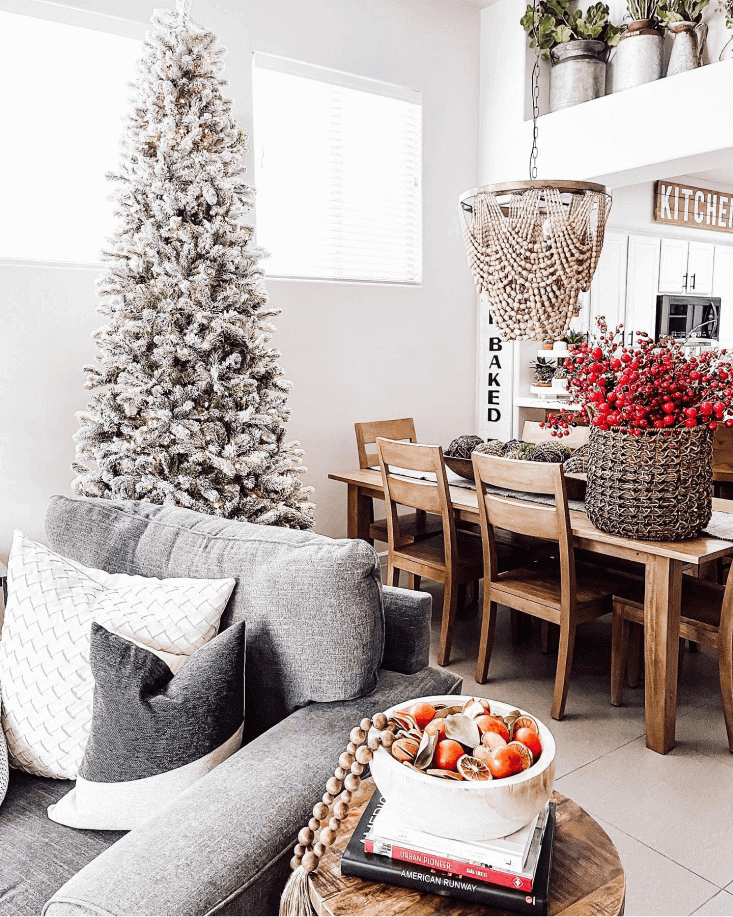 King of Christmas 8' King Flock® Slim Artificial Christmas Tree with 700 Warm White LED Lights