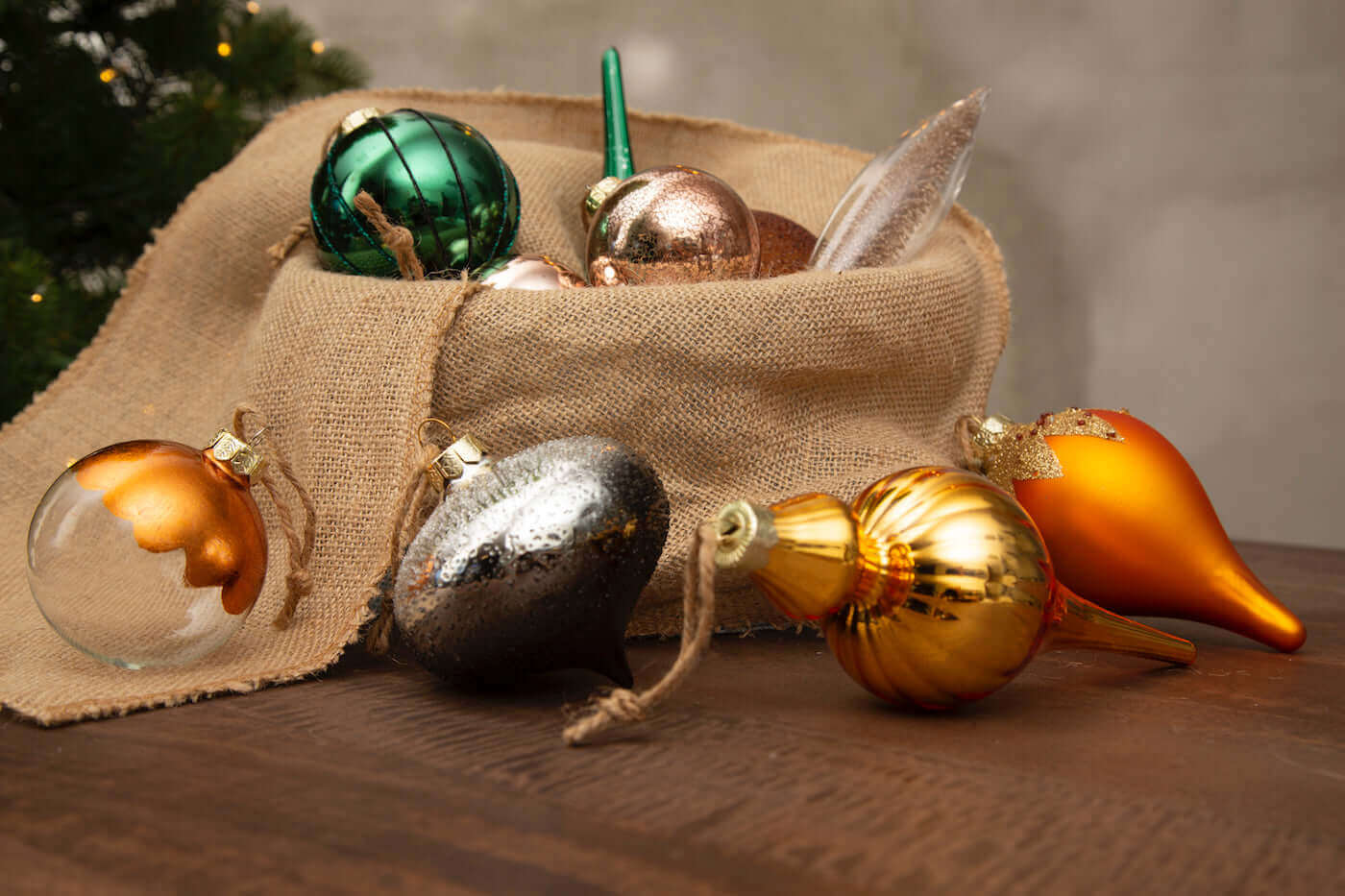 King of Christmas Natural 30-Piece Glass Ornament Set (Burnt-Orange, Green) Limited Edition