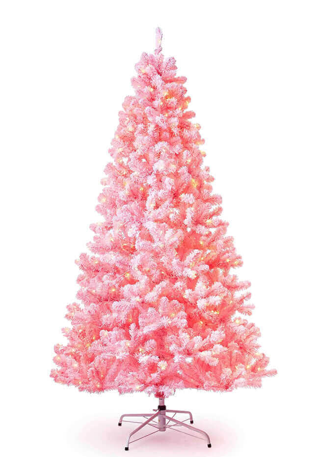 King of Christmas 7.5' Duchess Pink Flock Artificial Christmas Tree with 600 Warm White LED Lights